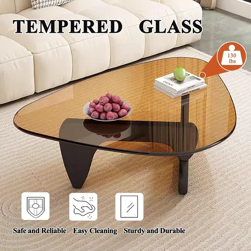 Vista 3 de Mesa de centro moderna de cristal, mesa de centro pequeña de mediados de siglo, mesa de centro para sala de estar, adecuada para dormitorio, sala