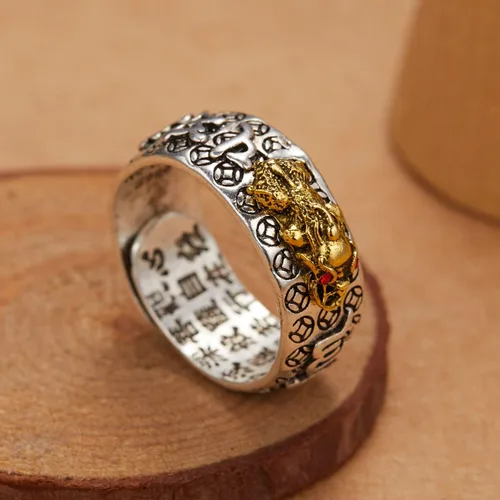 Vista 7 de Anillo Feng Shui Pixiu Mantra para - Anillo Ajustable Pixiu Mantra De La Suerte, Plata