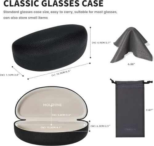 Vista 3 de molshine Estuche rígido para gafas de sol,Estuche clásico para gafas de sol,Gafas con paño de limpieza,Bolsillo