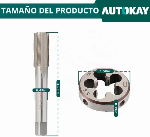 Vista 2 de AUTOKAY Nuevo HSS 5/8"-24 UNEF - Juego de roscas y troqueles para mano derecha (5/8x24) RH