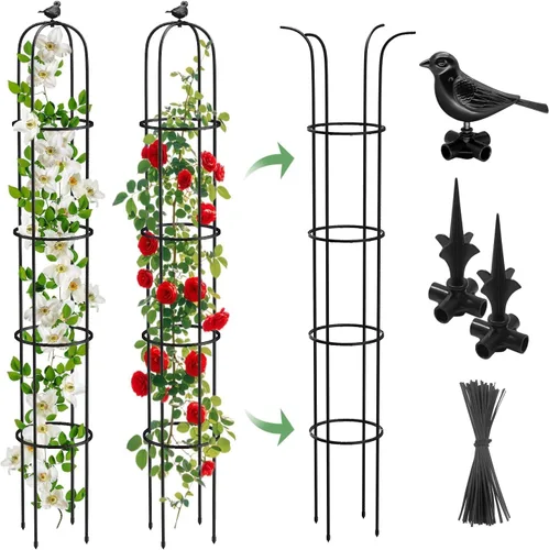 Vista 10 de Enrejado de obelisco de jardín de 6.2 pies para plantas trepadoras, tubo de metal inoxidable con revestimiento de plástico resistente, para jardín