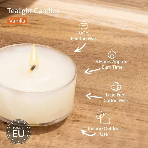 Vista 3 de HYOOLA Velas aromáticas de vela – Taza transparente – Velas perfumadas de vainilla – 6 horas de tiempo de combustión – Paquete de 15 – Fabricado