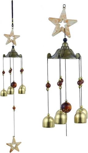 Vista 9 de Tradicional Chino Retro 10 Tubos 5 Campanas de Bronce para Patio Jardín Exterior Vida al Aire Libre Campanillas de Viento 85cm (MT-626)