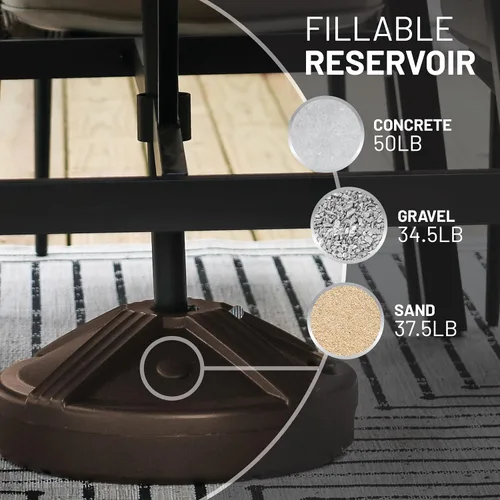 Vista 4 de US Weight Base de sombrilla duradera y rellenable para mesa de patio, capacidad de 50 libras, soporte ajustable resistente para sombrillas al aire