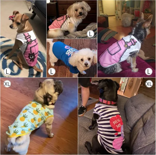 Vista 5 de SATINIOR 6 piezas de ropa para perros estampados para perros, camisetas para cachorros, ropa de algodón para mascotas, camisa para perros pequeños
