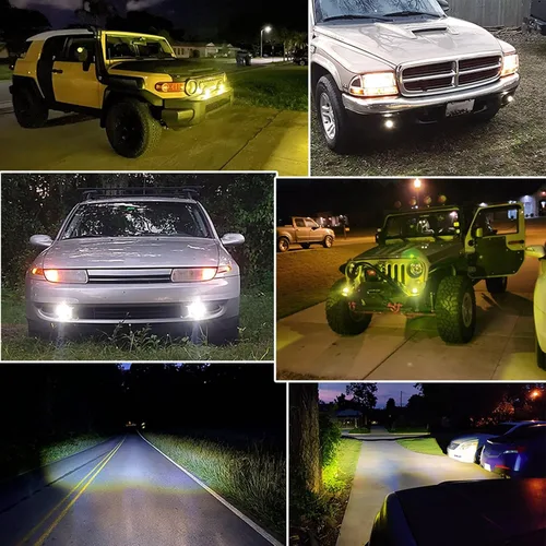 Vista 9 de Luces de conducción de motocicleta, 2 unids amarillo blanco bi color 6000LM 60W LED niebla luces de aleación de aluminio mini faros