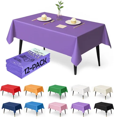 Vista 20 de Paquete de 12 manteles de plástico negro – Cubiertas de mesa desechables de 54 x 108 pulgadas para mesas rectangulares, resistentes y resistentes al