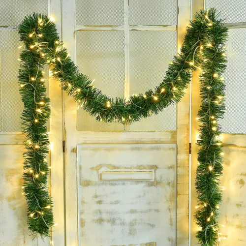 Vista 5 de Guirnalda artificial de pino de 16.4 pies, verde, rectangular, estilo Norfolk, decoración de Navidad para interiores y exteriores