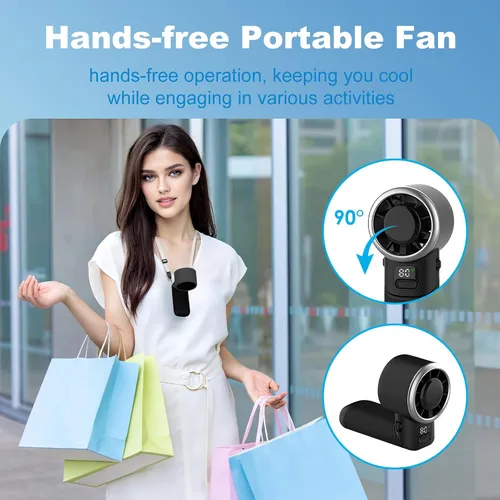 Vista 6 de Ventilador turbo portátil de mano, mini ventilador personal recargable por USB, pantalla LED, 5 velocidades, tiempo de enfriamiento de 10 horas