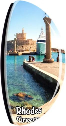Vista 2 de Old Town Rhodes Grecia imán de nevera 3D cristal cristal turístico ciudad viaje recuerdo colección regalo fuerte refrigerador etiqueta engomada