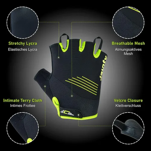 Vista 2 de JAUNTY Guantes de ciclismo para hombre, con relleno de gel de medio dedo, guantes de bicicleta para hombre, que absorben los golpes