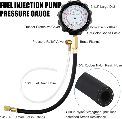 Vista 3 de JIFETOR Kit de medidor de presión de bomba de inyección de combustible, kit de manómetro de prueba de inyector de gasolina de gasolina, combustible