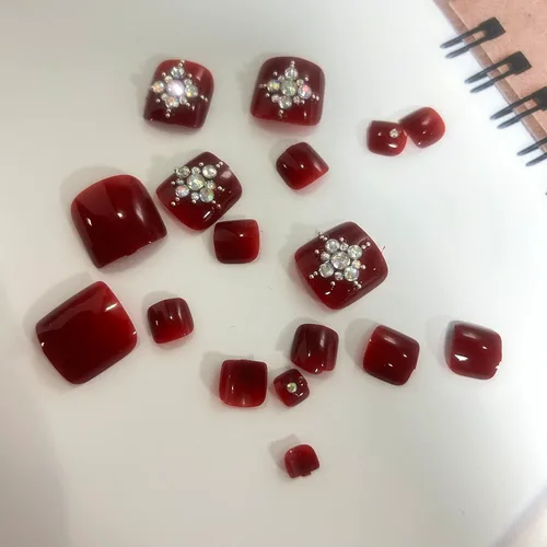 Vista 4 de Uñas cortas cuadradas a presión, puntas de uñas reutilizables de cobertura completa con pegamento, uñas adhesivas con diseños de diamantes