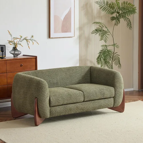 Vista 17 de Christopher Knight Home Alma - Sofá biplaza Boucle de 63 pulgadas con patas de madera, sofá de 2 plazas para sala de estar, sillón tapizado, sofá