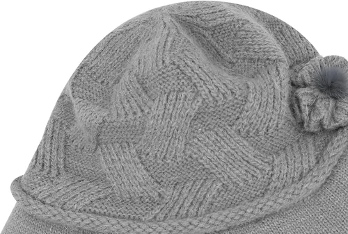 Vista 79 de C-US - Gorro de punto cálido para mujer, con visera de ganchillo con acento de flores