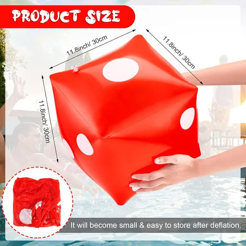 Vista 2 de Aoriher Paquete de 2 dados inflables gigantes, dados gigantes de 11.8 pulgadas para juegos amplios en interiores y exteriores, juguetes de piscina