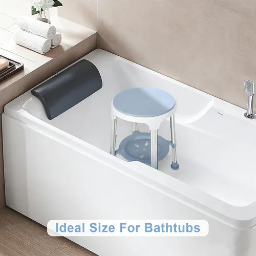 Vista 7 de Silla de ducha para ducha interior, taburete de ducha giratorio sin herramientas con bandeja de almacenamiento, silla de bañera ajustable y taburete