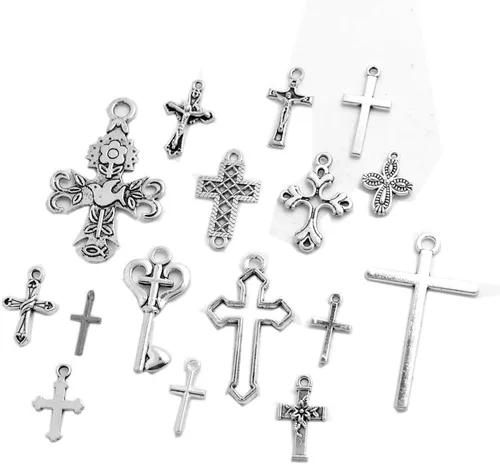 Vista 4 de Mixed Crosses Charms Pendants Jewelry Findings for Making Bracelet and Necklace Plata