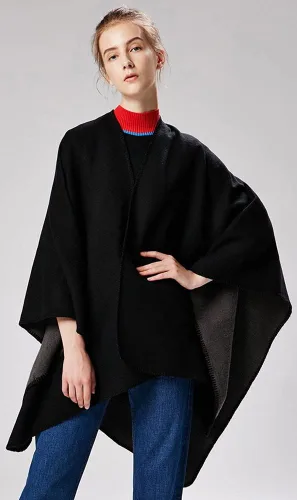 Vista 2 de Chal para mujer, bufanda de invierno sólida, cárdigan suelto frontal abierto, elegante capa de poncho