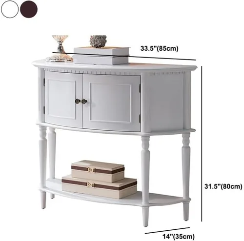 Vista 2 de Mesa consola de madera de goma semicircular, mesa decorativa de madera maciza con estante de piso para pasillo, porche, entrada, sala de estar