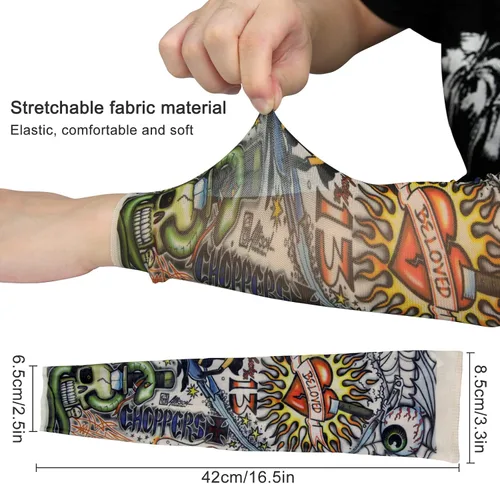 Vista 5 de Mangas de tatuaje para hombres, mujeres y niños - Manga de tatuaje temporal falsa para deportes al aire libre, decoración de Halloween