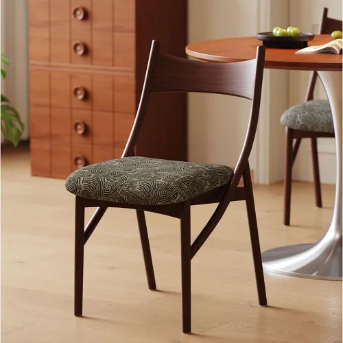 Vista 4 de sillas de comedor Silla de comedor de madera moderna tapizada con respaldo ancho curvado cocina moderna