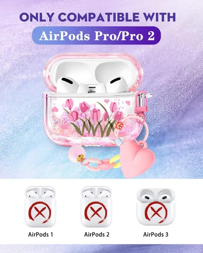Vista 2 de Funda para Apple para Airpod Pro 2/1 - Funda Kawaii bonita estética femenina para niñas y mujeres, protector líquido con purpurina brillante diseño