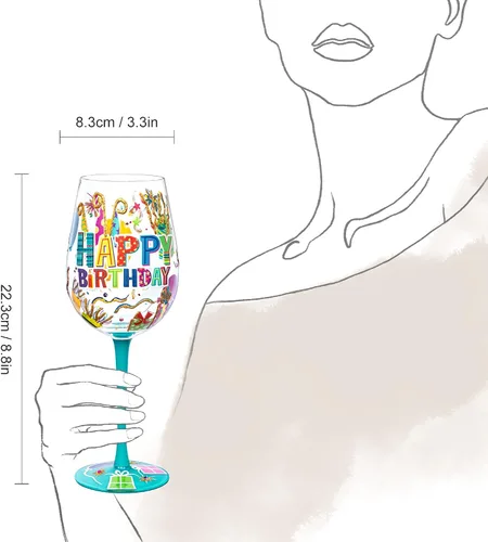 Vista 5 de NymphFable Happy Birthday - Copa de vino pintada a mano para mujer, 15 onzas Gift-Boxed for Birthday Celebrations, Hand-Blown Goblet