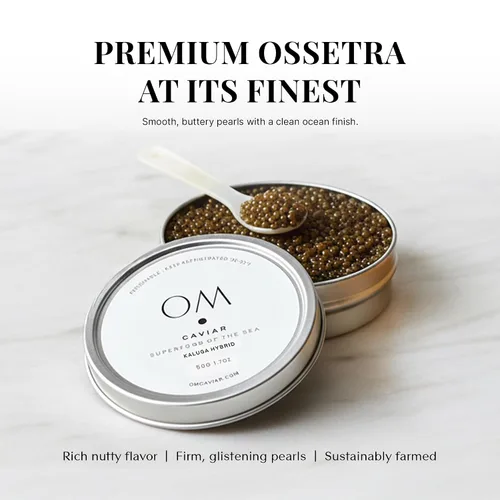 Vista 3 de OM Caviar Kaluga Hybrid Gift Set River Beluga Sturgeon Roe - 1.7oz/50g