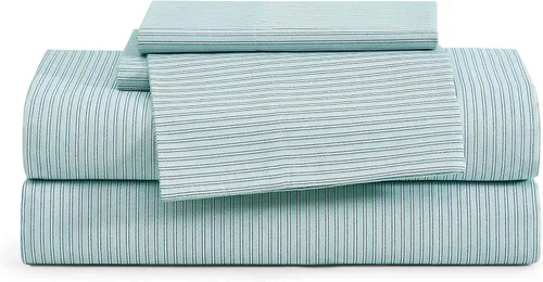 Vista 25 de Tommy Hilfiger - Sábanas para cama individual, ropa de cama de percal de algodón crujiente y fresca con funda de almohada a juego, juego de cama