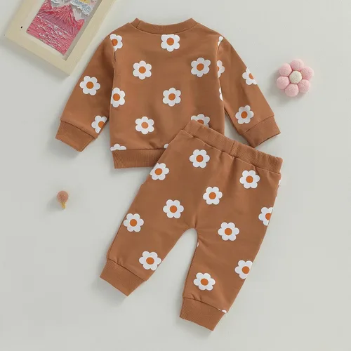 Vista 3 de Conjunto de sudadera de manga larga con cuello redondo y pantalones deportivos para bebé niña de 2 piezas