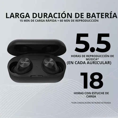 Vista 6 de Technics Auriculares Inalámbricos Bluetooth HiFi True Wireless Multipoint Earbuds II, Cancelación Activa de Ruido, Conectividad Multipunto de 3