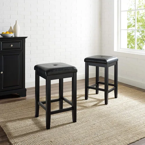 Vista 2 de Crosley Furniture Juego de 2 taburetes de bar tapizados cuadrados con altura de mostrador, color negro, 24 pulgadas
