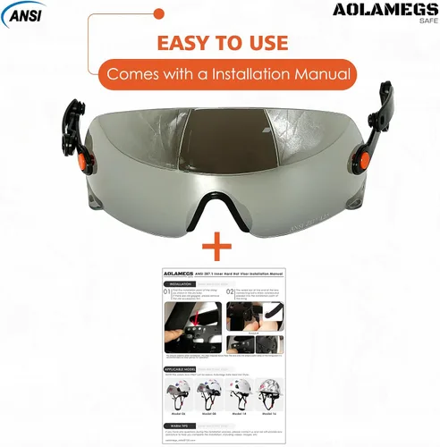 Vista 14 de Anteojos de seguridad ANSI Z87, accesorios de visera de casco duro de construcción OSHA, protector de ojos transparente y tintado integrado
