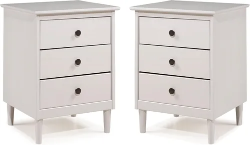 Vista 9 de Walker Edison Myron Modern - Juego de 2 mesitas de noche de madera maciza de 3 cajones, 2 unidades, color caramelo Blanco