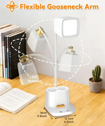 Vista 4 de Lámparas LED de escritorio para oficina en casa con cargador, organizador, lámpara de mesa de escritorio para dormitorio, estudio, lectura, trabajo