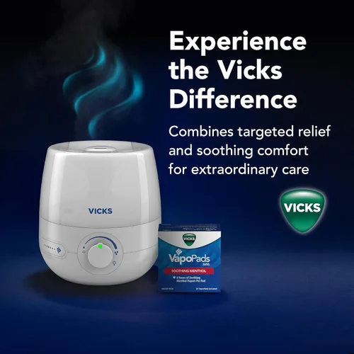 Vista 9 de Vicks NaturalCare Humidificador ultrasónico de niebla fría (VUL530), blanco, habitación pequeña, humidificador y difusor con luz nocturna, funciona