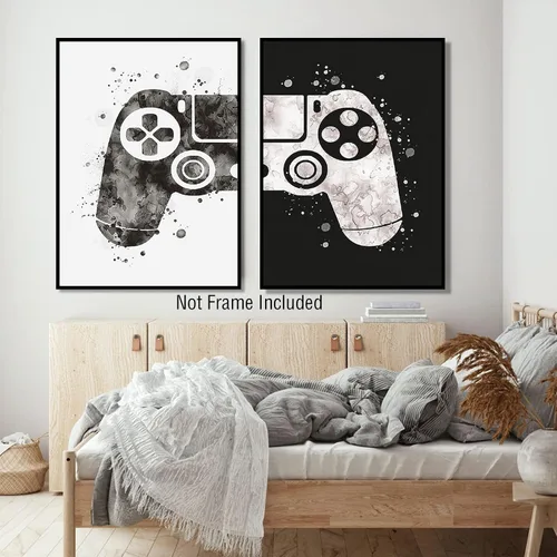 Vista 5 de Gamepad - Lienzo decorativo para pared, pintura temática de videojuegos, obra de arte en blanco y negro, decoración de póster, regalo y amantes