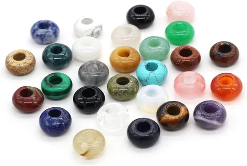 Vista 10 de 50 cuentas sueltas de piedra semipreciosa natural con agujero grande, forma de ábaco, ópalo de moda, amatista, unakita, cuarzo rosa, cuentas