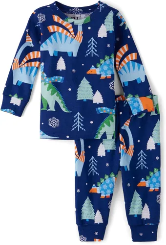 Vista 7 de The Children's Place - Conjunto de pijama de manga larga con botones para bebé niño, ajustado, 100% algodón, 2 piezas