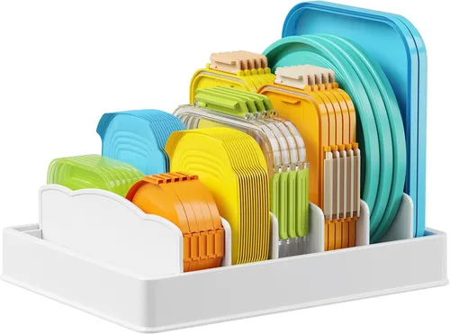 Vista 10 de Lifewit Organizador de armario de cocina para tapa de contenedor de alimentos, soporte de tapas expandibles con 8 divisores ajustables y 9 secciones