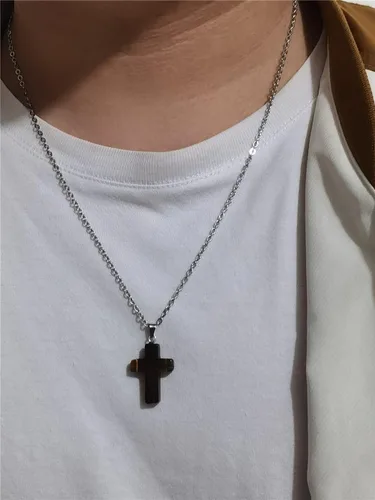 Vista 4 de Collar pequeño y delicado con dije de cruz con cuentas de semillas de turquesa bohemia, gargantilla para mujeres y hombres, joyería de fe para regalo