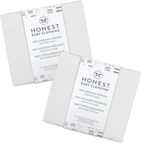 Vista 4 de HonestBaby Paquete de 2 sábanas de cuna de algodón orgánico, color blanco, talla única 2 Pack - blanco