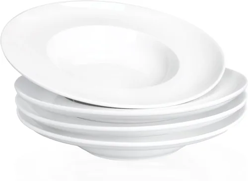 Vista 8 de Tazón de sopa, plato de sopa con borde de 12 onzas, juego de 4 cuencos para pasta, plato blanco poco profundo, cuenco de sopa de cerámica de borde