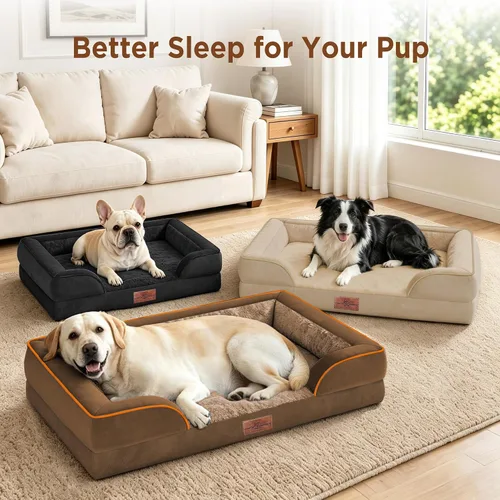 Vista 7 de Comfort Expression - Cama ortopédica para perros medianos, 28 x 19 pulgadas, cama impermeable y de apoyo de espuma con cojines removibles, sofá