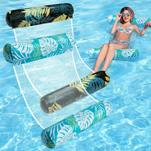 Vista 12 de Flotadores de piscina para adultos, paquete de 2 flotadores inflables para piscina, 4 en 1, balsas multiusos tumbona hamaca de agua para piscina