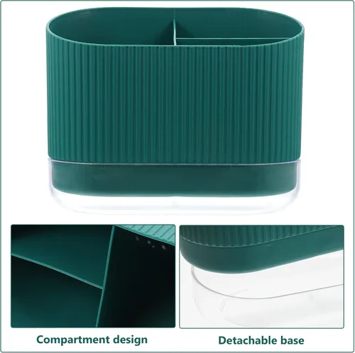 Vista 4 de Soporte para utensilios de cocina, organizador de cubiertos de plástico con drenaje para palillos, 3 compartimentos, cuchara y tenedor