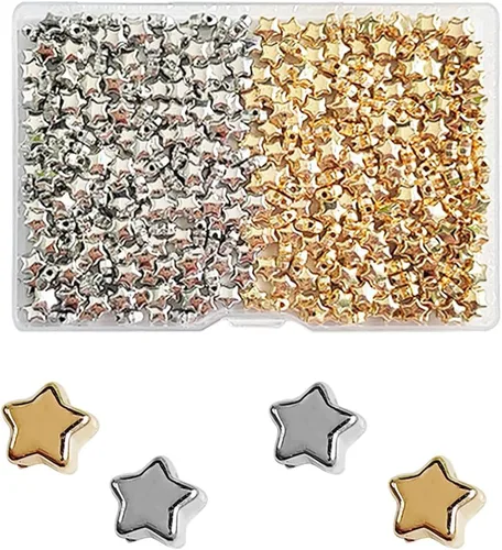 Vista 8 de 400 cuentas espaciadoras en forma de estrella, accesorios de cuentas espaciadoras de estrellas de 0.236 in (dorado)