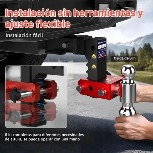 Vista 4 de MOSTPLUS Enganche de remolque de aluminio compatible con receptor de 2 pulgadas, 2 bolas con bolas de 2 pulgadas y 2-5/16 pulgadas, altura ajustable