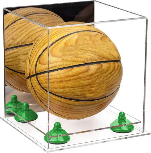 Vista 90 de Better Display Cases Mini acrílico - Miniatura (no tamaño completo) Baloncesto vitrina con elevadores negros y espejo (A015-BR)